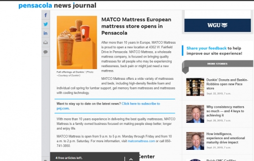 Magazinul European de saltele MATCO Mattress s-a deschis în Pensacola